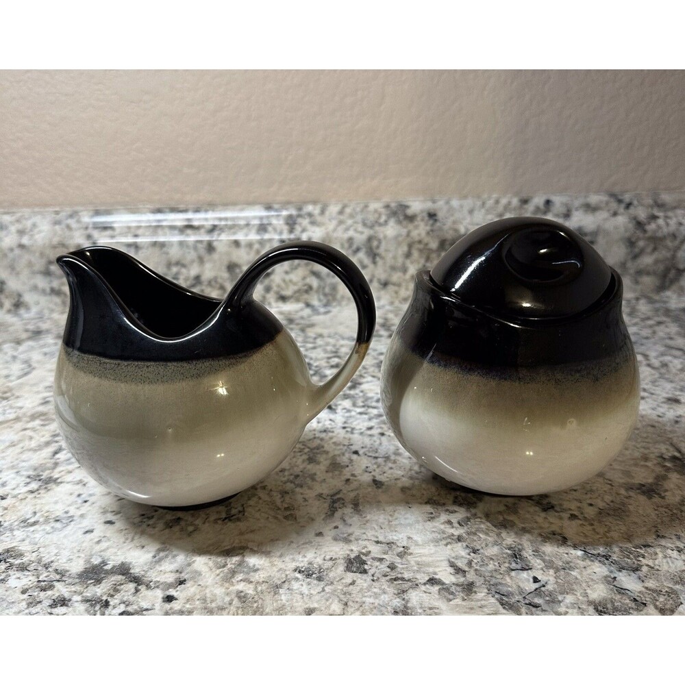 Sango Nova Black 4932 Sugar Bowl with Lid and Creamer